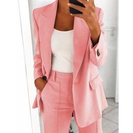 Dameskostuums Blazers Blends Dames Lange V-hals Kantoor Dame Jas Mode Revers Slanke Jas Elegant Vest Vrouwelijk Volle Mouw Zak Streetwear Jassen 230906