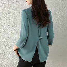 Trajes de mujer blazers chic simple muesca blazer de nueve tramas de manga de nueve capas de moda de moda ropa de oficina coreana primavera verano 230815