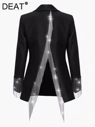Costumes pour femmes Blazers DEAT Automne petites vestes de costume pour famale design niche dos creux fendu gland noir blazers lâches YJ912 230202