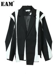 Dames pakken blazers eam dames zwart onregelmatige kleurblok big size blazer revers jas mode mode veer herfst 1df3080 230202