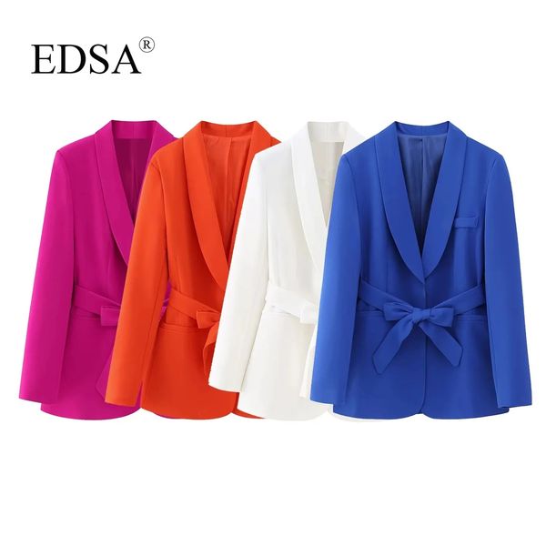 Costumes pour femmes Blazers EDSA femmes mode néon Fuchsia smoking col Blazer veste avec ceinture pour bureau dame manches longues fentes aux poignets bouton caché 231123