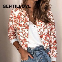 Dames pakken blazers gentillove casual bloemen bedrukte bomberjack herfst elegante ritsjekant kantoor slanke jassen vintage outdarnen 230209