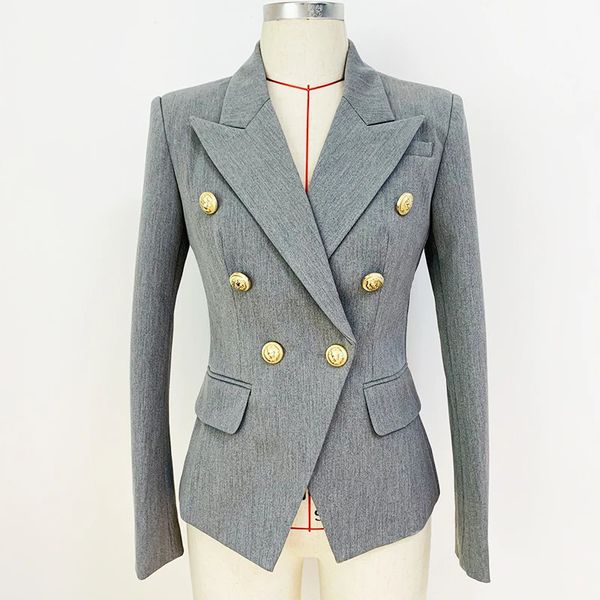 Trajes para mujeres Blazers de alta calidad EST Jacket de diseñador Estilo de estrella Botones de león clásico de doble pecho blazer blazer pálido gris 231123