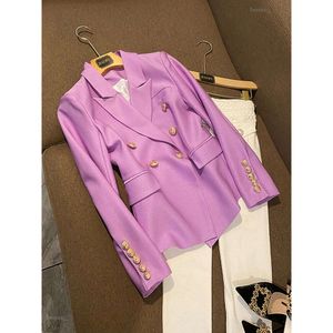 Costumes pour femmes Blazers High Street Designer élégant Blazer à manches longues Double boutonnage Lion Bouton Slim Veste Classique Allmatch Style 615