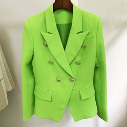 Dames pakken blazers high street est designer jas klassieke metalen leeuwknoppen dubbele borsten slanke fitting blazer neon groen 231025