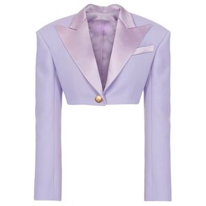 Costumes pour femmes Blazers HIGH STREET est Designer Blazer Col en satin Veste courte à bouton unique 230904