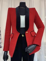 Damespakken Blazers HIGH STREET est Fashion Designer Jacket Womens SingleButton Color Block Sjaalkraag wollen blazer 231208