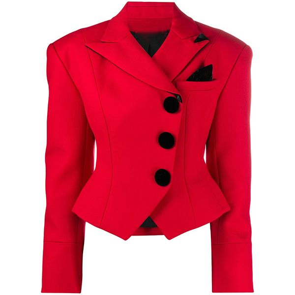 Femmes costumes Blazers HIGH STREET est créateur de mode veste femmes revers smoking coupe ajustée rouge court Blazer 230228