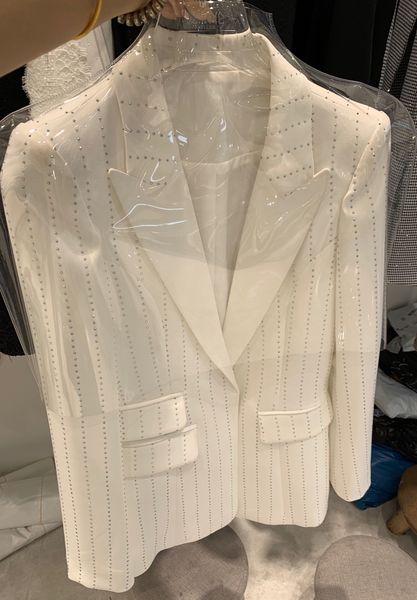 Costumes pour femmes Blazers HIGH STREET est Fix Design veste élégante poche simple bouton Bling diamants perlé Blazer 230828