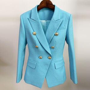 Dames pakken Blazers High Street Est Runway Designer Blazer Womens Classic Lion Buttons Dubbele borsten slanke fitting getextureerde Blazer Jacket 230220