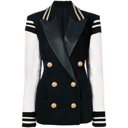 Dames pakken blazers high street mode stijlvolle varsity jas lederen mouw lader lion knoppen 230216