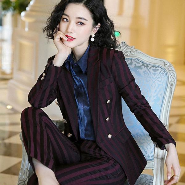 Costumes pour femmes Blazers Izicfly Style Automne Office Business Rouge Blazer Striped Blazer avec design uniforme de pantal