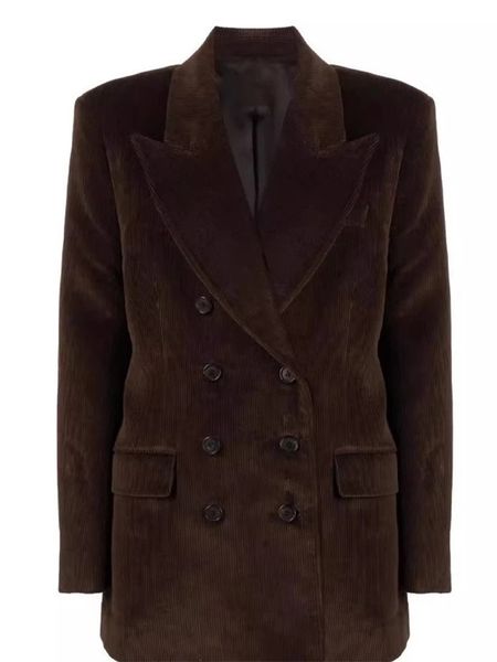 Costumes pour femmes Blazers Khaite velours côtelé classique femmes veste col rabattu Blazer marron foncé manches longues Vintage Trench chaud manteau d'hiver 231208