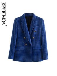 Trajes de mujer Blazers Kpytomoa Mujeres Tweed Fashion Tweed Doble Blazed Blazer Coat Vintage Flap Flap Pockets Femenino Femenino Veste Femme 230817