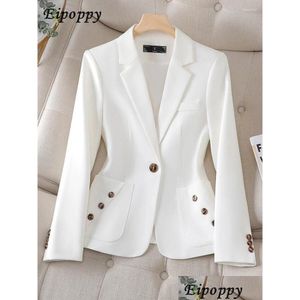 Trajes para mujeres Blazers Oficina de manga larga Damas Blazer Mujeres Black Blue Blanco Femenino Negocio Wear Jacket Formal Slim Para Autumn W otuvy