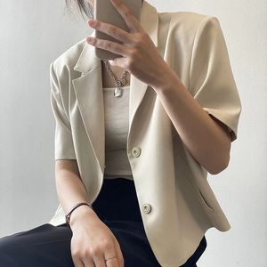 Costumes de femmes Blazers Lucyever élégant bureau à manches courtes manteaux manteaux femmes couleur solide tout match cropped femme poitrine simple veste