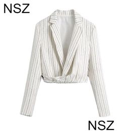 Trajes para mujer Blazers NSZ Mujeres White Rayas Recortadas Blazer 2021 Elegante Chic Chaqueta corta Damas Abrigo Outerwear Drop Entrega Ropa DHCBW