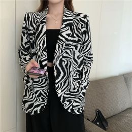 Dames pakken blazers lente herfst Koreaanse versie van koele wind zebra patroon pak kraag medium lengte chiffon ontwerp sense jas 230815