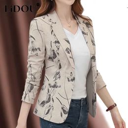 Dames pakken blazers lente herfst kantoor dame vintage print een knop casual blazer vrouwen elegante mode slanke pak temperament jas vrouwelijk jas 230209