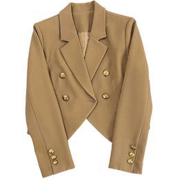 Dames pakken blazers veer kameel kleur vrouwelijk pak jas highclass dubbele freasted modieuze veelzijdige trend 230815