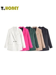 Costumes de femmes Blazers Tellhoney Fashion Fashion Solide Double Breasted Femme Elegant Long Manches Loose Veste Loose Mabes Office Ladies Outorwear Top 230817