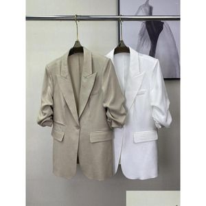 Costumes pour femmes Blazers La veste de costume à cinq manches à la taille explosive importée en tissu d'acide acétique Drop Delivery Vêtements Vêtements Dhn9T