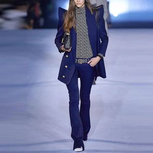 Dames pakken blazers tide merk retro modeontwerper blauw schouderophalige serie pak jas leeuw dubbele rijen slanke plus size dames kleding a27