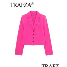 Costumes pour femmes Blazers Trafza Retro Lapel Single Breasted Elegant Slim Fit Long Sleeve Blazer 2024 Spring Office Short Top Drop Livrot Otjfh