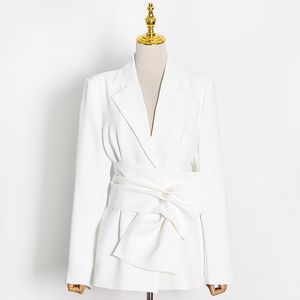 Costumes pour femmes Blazers femmes femmes minimalistes blanches crantées à manches longues ceintures élégantes femmes vêtements de mode