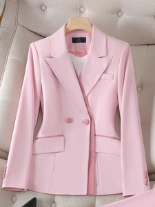 Costumes pour femmes Blazers Femmes Blazer automne hiver mode Patchwork rose blanc bureau dames affaires travail veste manteau Double bouton formel femme hauts 231213