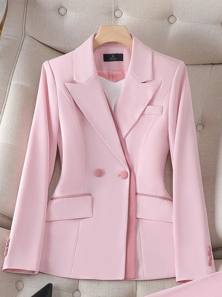 Costumes pour femmes Blazers Femmes Blazer automne hiver mode Patchwork rose blanc bureau dames affaires travail veste manteau Double bouton formel femme hauts 231206