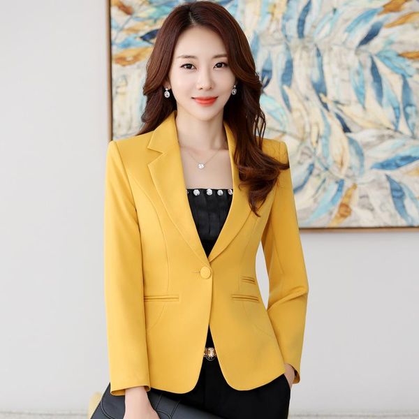 Costumes pour femmes Blazers Femmes Bureau Travail Costume Blazer 2022 Printemps Automne Solide Casual Bouton Unique Manteau Court À Manches Longues Femme Vestes 5x