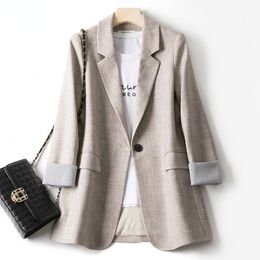 Trajes para mujer Blazers Mujer Moda Patchwork Coreano Chic Primavera Bolsillos sueltos Señora Elegante Abrigos Solo botón Minimalista Outwear Manga larga 230209