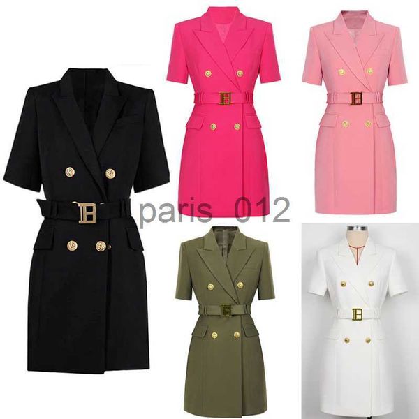 Trajes para mujer Blazers Vestido de dos piezas para mujer Vestidos delgados, elegantes y sencillos con hebillas doradas Vestido formal Ropa de oficina Ropa de manga larga y manga corta Tallas grandes 3XL