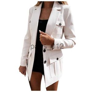 Women Suits Blazers Femmes Vestes Femmes Casual Couleur Unie Revers Bouton Poche À Manches Longues Slim Costume Tunique Tempérament Blazers Manteau Pour Bureau LadiesWomens W x101