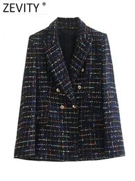 Femmes Costumes Blazers ZEVITY femmes Vintage col cranté ruban coloré Plaid Tweed laine Blazer manteau vêtements de dessus pour femmes Chic costumes Veste hauts CT2982 231026