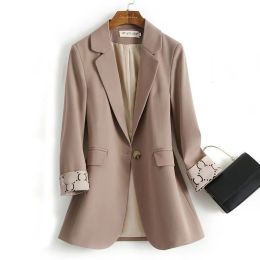 Dames pakken getijden van hoogwaardige retro modeontwerper pure kleurenreeks pure college jas een korrel slanke plus size kleding