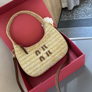 Sac de plage d'été pour femmes, sac tissé en herbe, sac sous les bras de marque de styliste, sac à main avec bretelles