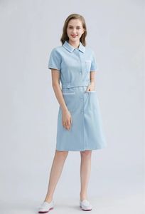 Dames zomer schoonheid salon verpleegkundige uniform chemici shop kliniek korte mouw modieuze werkkleding met taillebelt slanke fit 240418