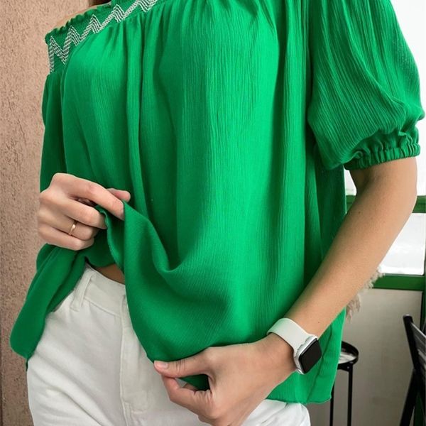 Chemisier d'été pour femmes avec épaules ouvertes Tops sexy Tuniques à manches courtes Chemise verte épaules dénudées Belles blouses pour femmes 220704