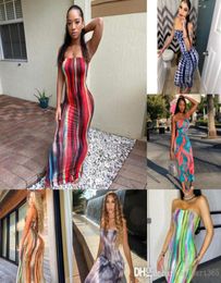 Diseñador casual de verano para mujer Maxi DRS SEXy Off Shoulder Dress Bust Falda Long Fashion Tie Dye Impresión Ropa4182540