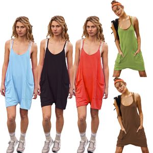 Dames zomer casual mouwloze rompers losse spaghetti -band shorts jumpsuit met zakken