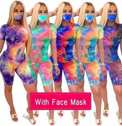 Vêtements d'été pour femmes avec masque facial 2 survêtements de deux pièces Fashion Tiedye T-shirt Biscers Sorts Sets Streetwear Jogging C3284725