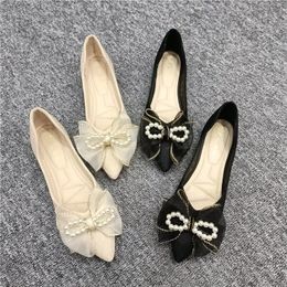 Dames zomerschoenen puntige neus schoenen voor dames 2023 plat met strik bruiloft bruid schoen flats parel jong aangeboden lente A 39 240202