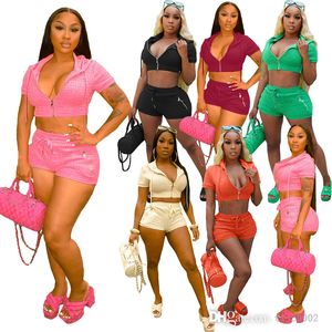 Femmes Sweats à capuche d'été Survêtements Designer 2 pièces Ensemble court Zipper Crop Débardeur Jogger Biker Shorts Tenues Sweatsuits