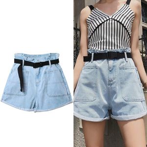 Shorts d'été pour femmes en denim haut taille avec ceinture jeans lâche jeans femmes short denim avec poches jeans courtes femme décontractée