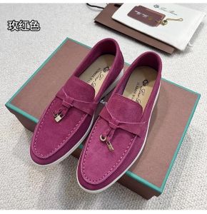 Dames zomerwandeling suède printen casual schoenen loro piano man tasman loafers platte hak jurk lederen sneakers zwarte designer mocassin slip op rubberen schoen13