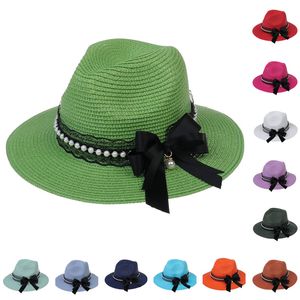 Chapeaux de soleil pour femmes, chapeau de plage d'été avec nœud en dentelle noire, chapeau de paille de voyage pliable
