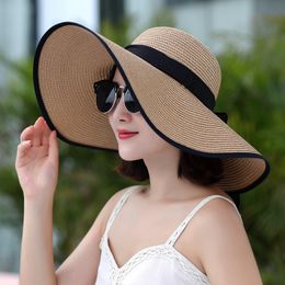 Женская соломенная шляпа от солнца с широкими полями UPF 50, летняя шляпа, складная пляжная шляпа с гибкими дисками для женщин
