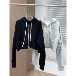 Suéter para mujer Otoño/Invierno Nueva cremallera Sudadera con capucha Abrigo Bordado de letras Moda Versátil Suelto Corto Mujer